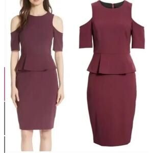 Ted Baker Pippard Peplum Cold Shoulder Pencil Dress Burgundy Purple Womens Small